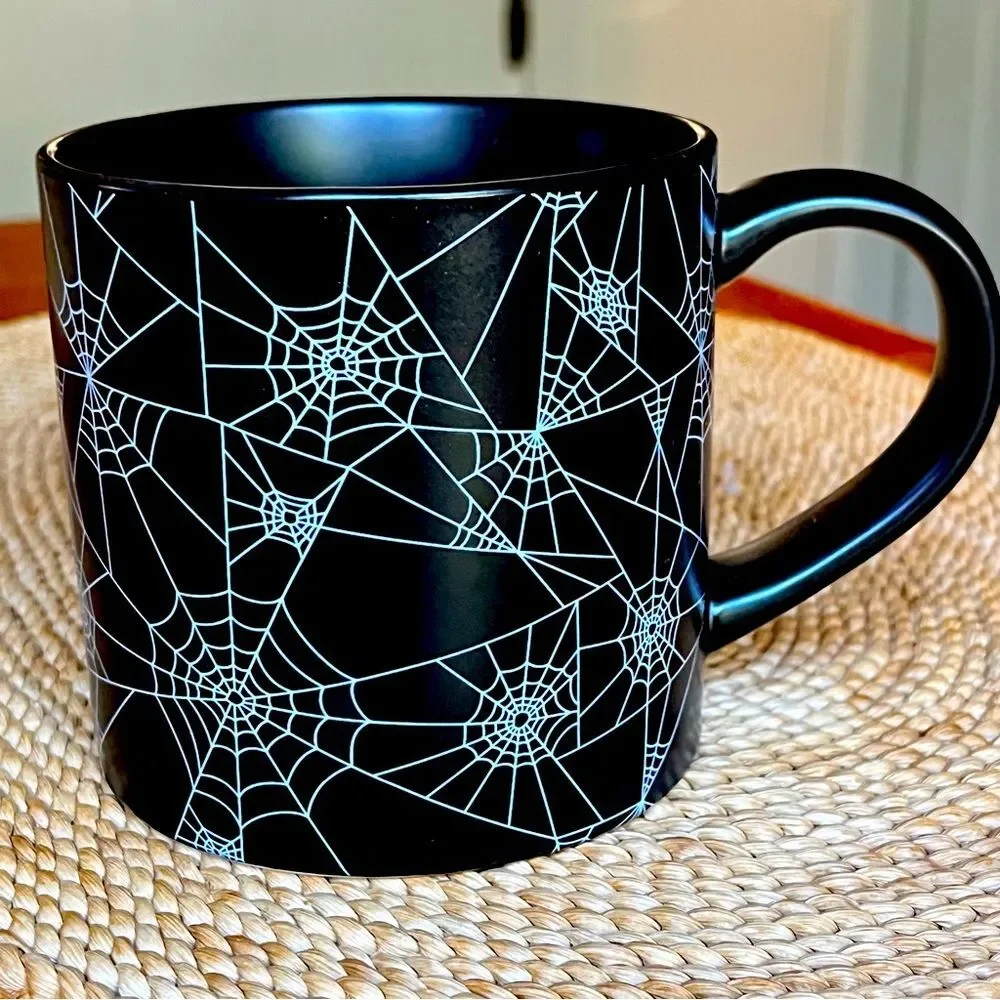 Halloween Spider Web Coffee Mug Black White Hyde & Eek